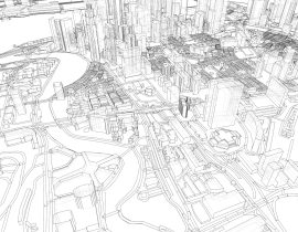 City view. Buildings and streets. Vector rendering of 3d